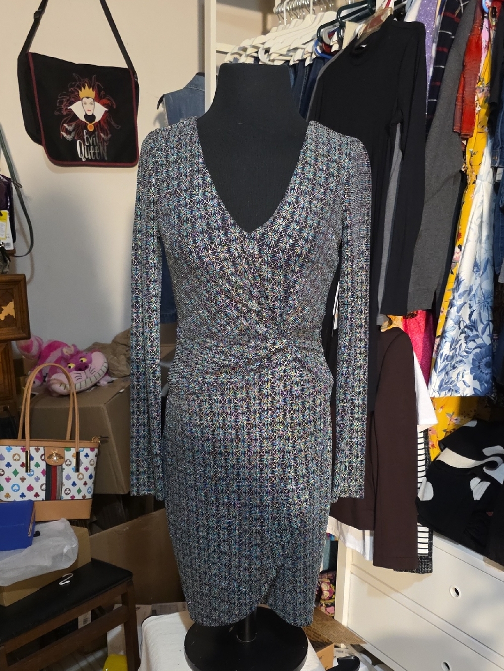 Guess V-Neck Knit Wrap Dress in Multicolor